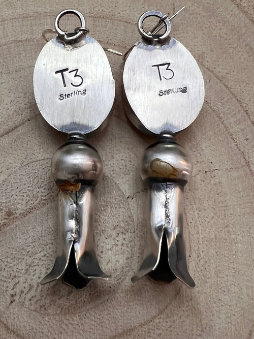 Navajo Handmade Spiny Oyster Squash Blossom Earrings by Tia Long