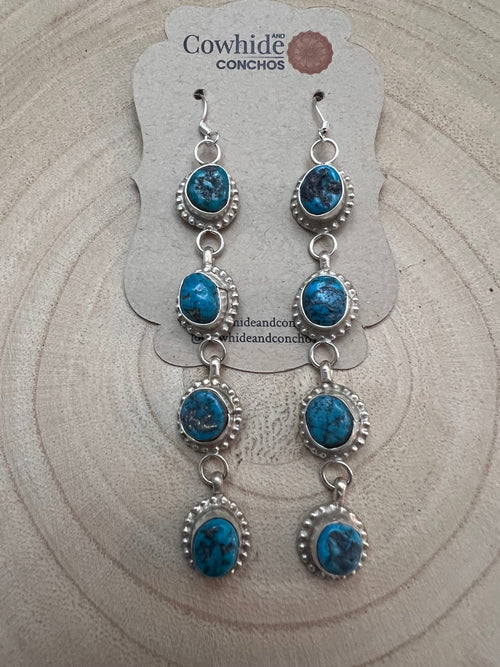 Navajo Handmade Kingman Turquoise Earrings by Donovan Nez