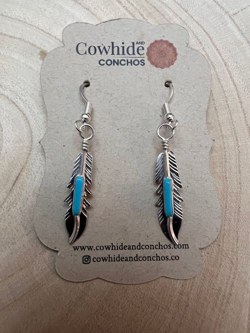 Navajo Handmade Sterling Silver and Kingman Turquoise Earrings by Allen Barney