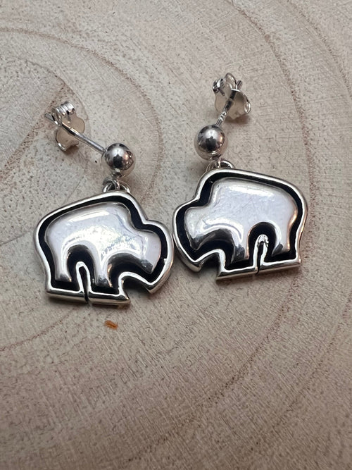 Navajo Handmade Sterling Silver Buffalo Earrings by Laura Blumber