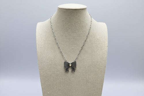 Western Bow Design & Rhinestone Ribbon Necklace - 18 Inch + 3