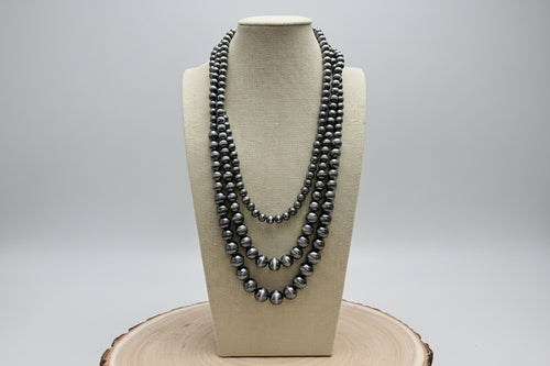 Three Long Strand Faux Sterling Pearl Layered Necklace Set - 35" + 3