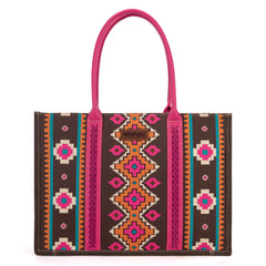 Wrangler Southwestern Pattern Dual Sided Print Canvas Wide Tote - Hot Pink