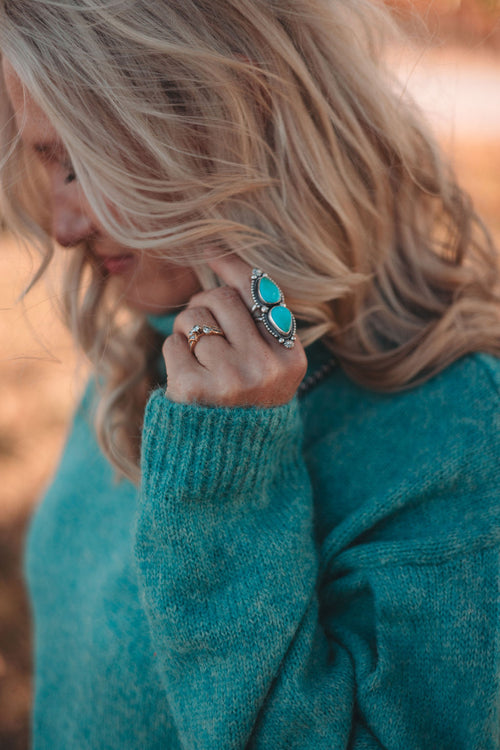 Kathleen Livingston Turquoise & Sterling Silver Ring - Size 7 + adjustable