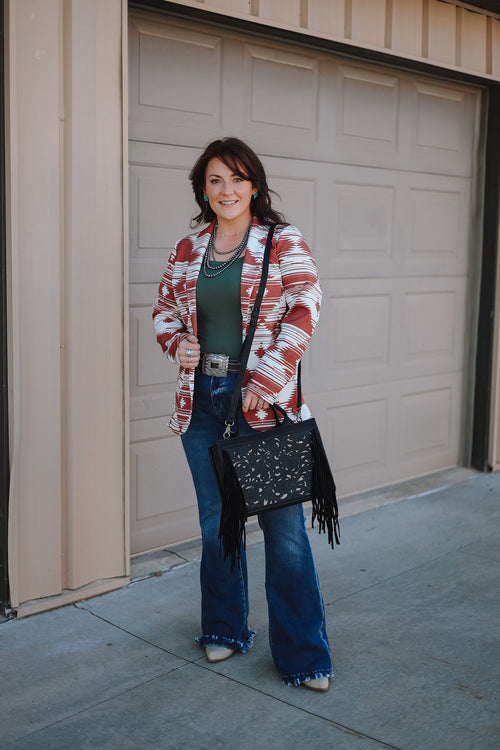 Trinity Ranch Floral Tooled Fringe Concealed Carry Tote/Crossbody