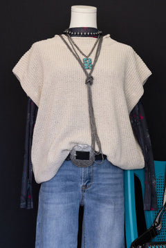 Soft Knit Sweater Vest Top - Ecru remaining