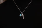 Western Rhinestone Cross and Faux Turquoise Dangle Necklace