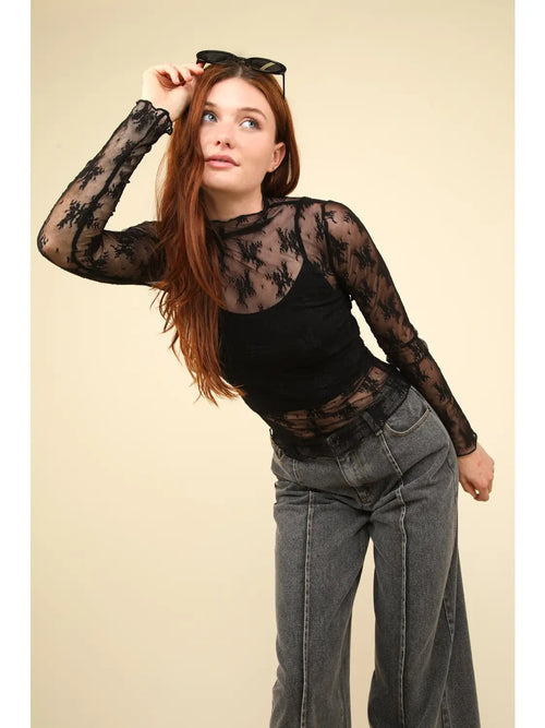 Mock Neck Lace Top