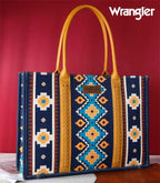 Wrangler Southwestern Pattern Dual Sided Print Canvas Wide Tote - Mustard