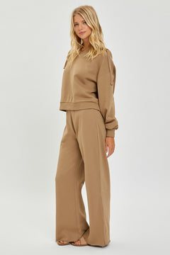 SOFT KNIT WIDE LEG WITH SLIT LOUNGE PANTS