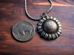 Large sterling sunflower necklace