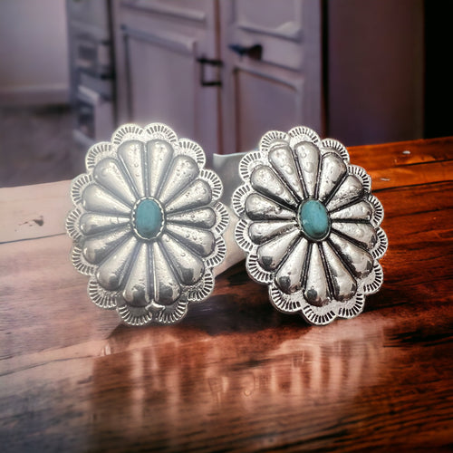 Concho Earrings with Faux Turquoise