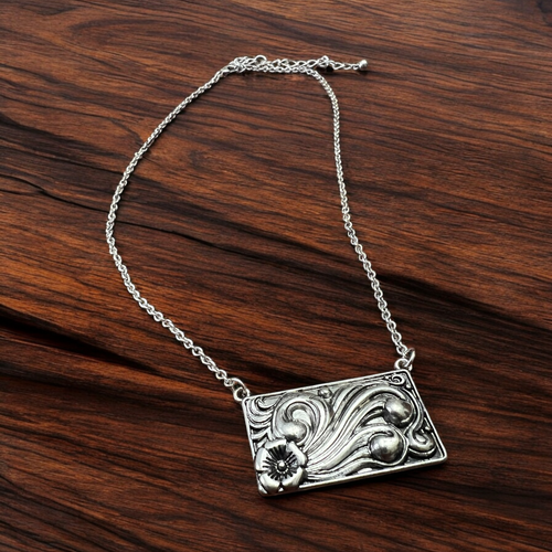 Tooled Silver Bar Necklace