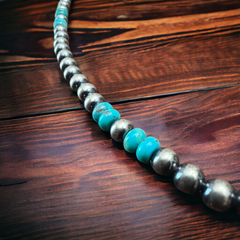 6 mm Sterling Silver Pearls necklace with turquoise rondelles - 23 inch