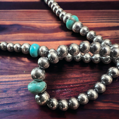 Turquoise Bow Sterling Pearl Necklace - 15 inch