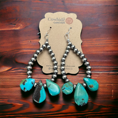 Teardrop turquoise and Sterling Pearl earrings