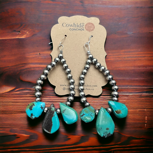 Teardrop turquoise and Sterling Pearl earrings