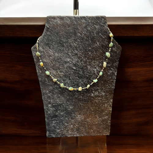 Turquoise necklace - Green, brown and beige tones nuggets - 22 inch