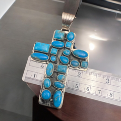 Large Turquoise Cluster Cross Pendant