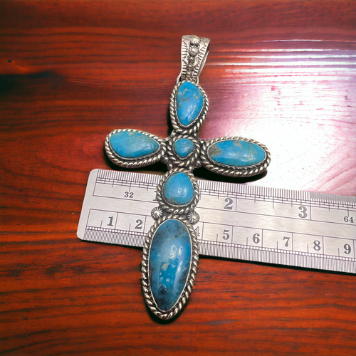 Large Blue Kingman Turquoise Cross Pendant