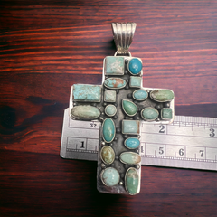 Large Turquoise Cluster Cross Pendant