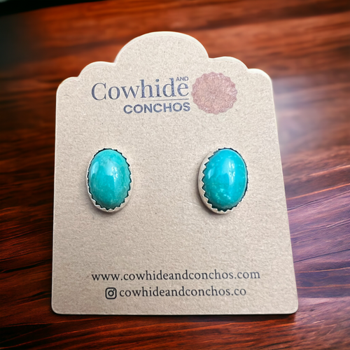 Genuine Thunder Creek Turquoise Post Earrings - 10 x 14 mm