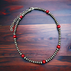 Graduated Sterling Pearl Choker Necklace with Coral - 14 inch