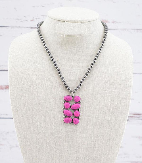 Pink Multi Shape Stone Pendant Necklace