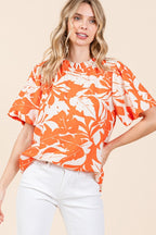 Print Puffed Sleeves Top