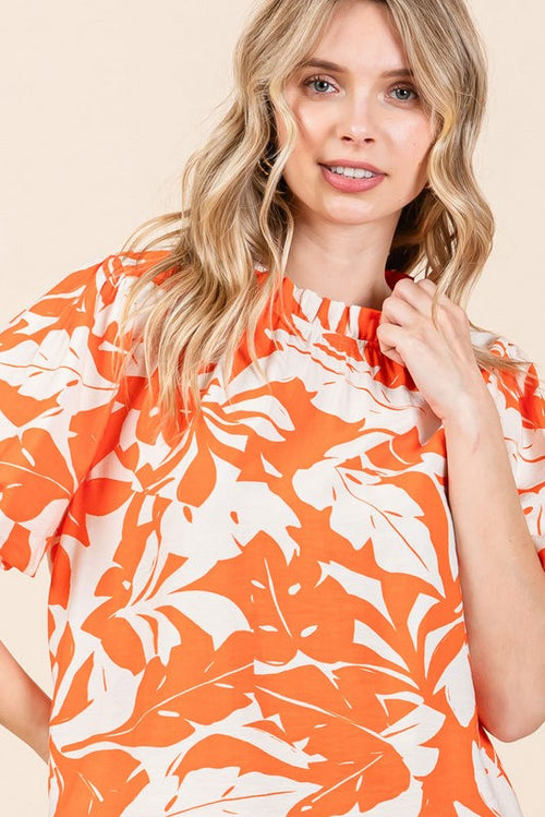 Print Puffed Sleeves Top