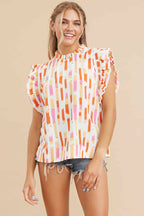 Print Ruffled Shoulder Top