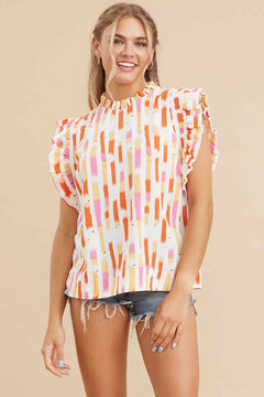 Print Ruffled Shoulder Top