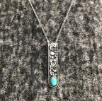 Engraved Silver-tone Bar & Faux Turquoise necklace