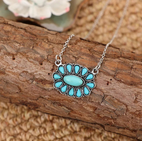 Faux Turquoise Cluster Necklace