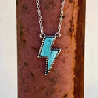 Mini Lightning Bolt Necklace with Faux Turquoise