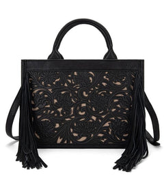 Trinity Ranch Floral Tooled Fringe Concealed Carry Tote/Crossbody