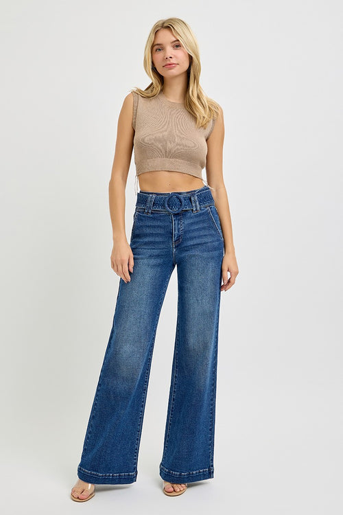 Risen High Rise Wide Leg Trousers with Belt