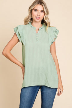 Textured Stripe Button-up Neck Top