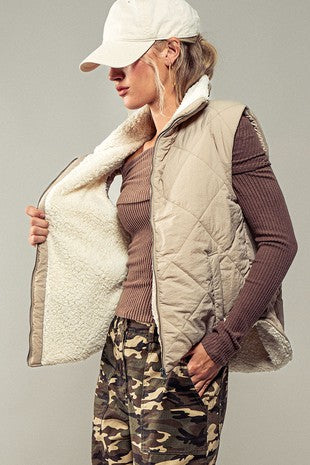 Quilted Collared Fleece Lined Zip Up Vest (Copy)