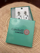 Ace of Spaces and Faux Turquoise Earrings - 2 inch drop - Cowhide and Conchos