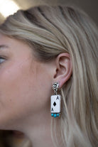 Ace of Spaces and Faux Turquoise Earrings - 2 inch drop - Cowhide and Conchos