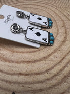 Ace of Spaces and Faux Turquoise Earrings - 2 inch drop - Cowhide and Conchos