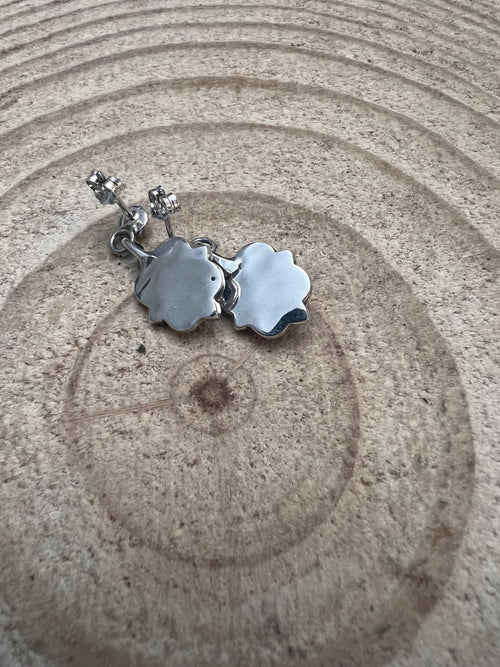 Adelarae Yazzie Navajo Handmade Sterling & Kingman Turquoise Earrings - 3/4 inch drop - Cowhide and Conchos