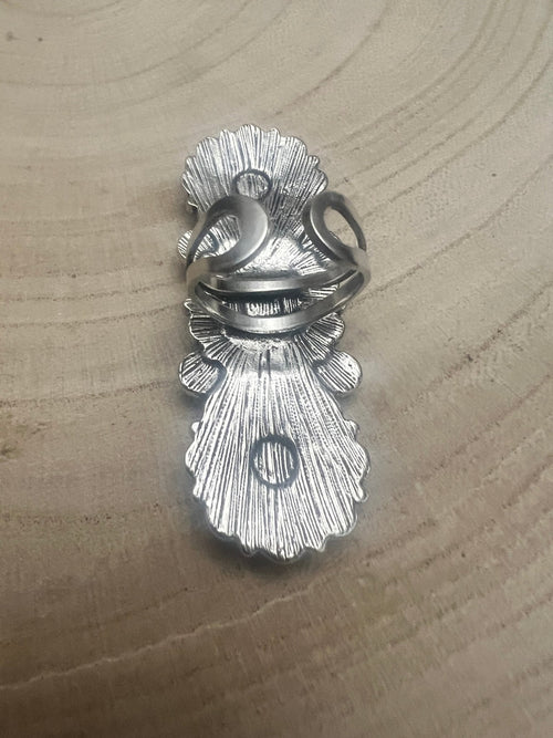 Adjustable Faux Turquoise Cluster Ring - Adjustable Cuff Ring Band - Cowhide and Conchos