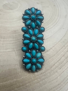 Adjustable Faux Turquoise Cluster Ring - Adjustable Cuff Ring Band - Cowhide and Conchos
