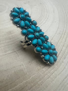 Adjustable Faux Turquoise Cluster Ring - Adjustable Cuff Ring Band - Cowhide and Conchos