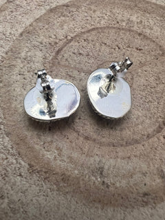 Alice Sanders Navajo Handmade Sterling & Kingman Turquoise Post Earrings - Cowhide and Conchos