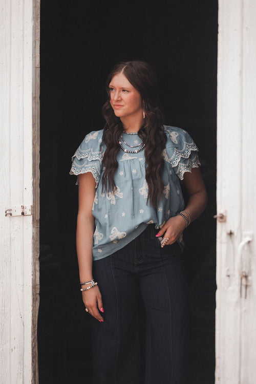 All Tied Up Bow Top - Cowhide and Conchos