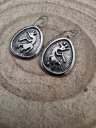 Allen Lee Navajo Handmade Kokopelli Sterling Silver Earrings - Cowhide and Conchos