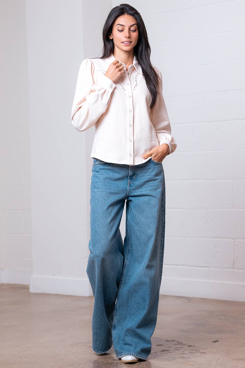 Amarillo Studded Yoke Blouse - Cowhide and Conchos